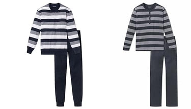 Schiesser Zweiteiliger Schlafanzug Dunkelblau & Grau (Anthrazit 203) 50 - Herren, Langarm, Gestreift, Locker, Klassisch elegant, Baumwolle, 2 Count, im Sale